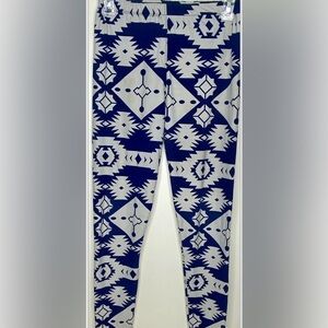 Lularoe Juniors Geometric Leggings S Navy Blue White Straight Leg Tapered Ankle